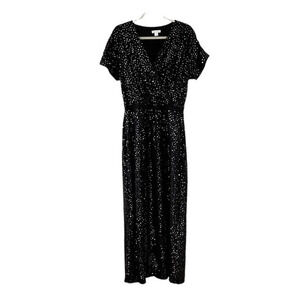 Garnet Hill Black Sequin Maxi Dress Women’s Size‎ Small Cotton Blend Sparkles S